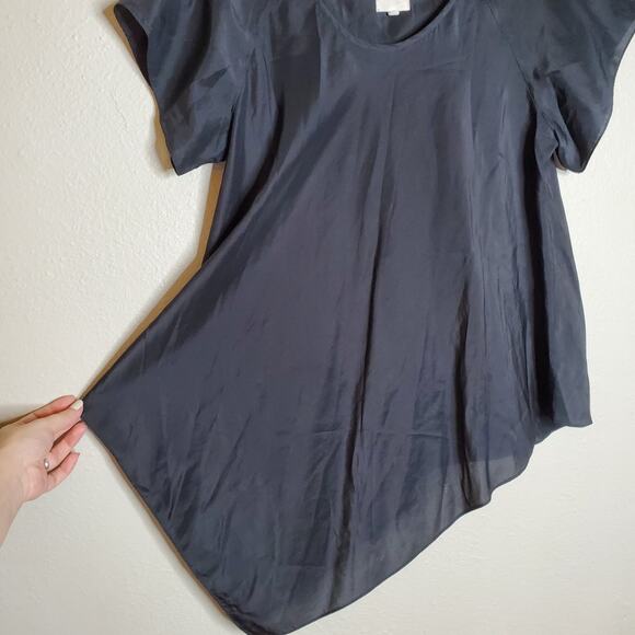 TRYB Silk Short Sleeve Cutout Asymmetric Top 6 Black Whimsigoth Fairy Grunge - Picture 6 of 11